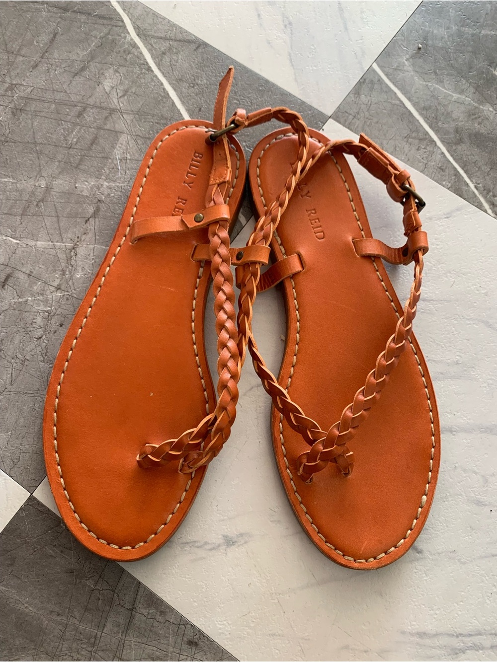 Billy Reid Women's Braided Leather T-Strap Sandals — Orange